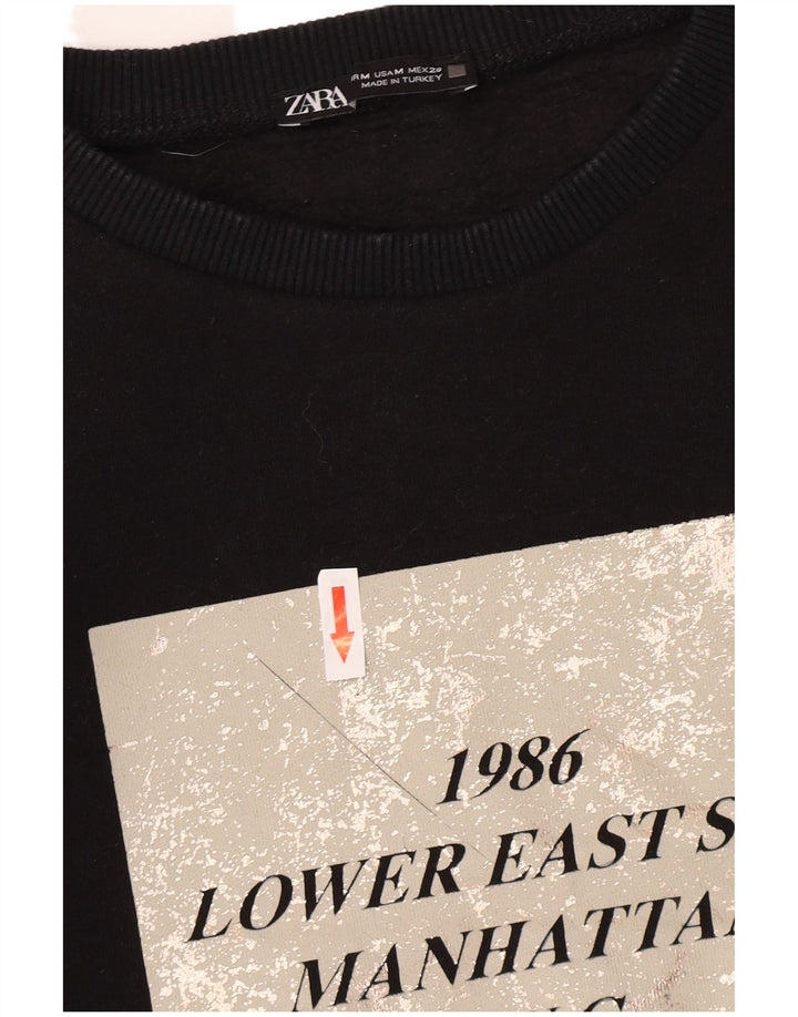 Zara Mujer Sudadera Gráfica Jumper UK 40 Medium Negro