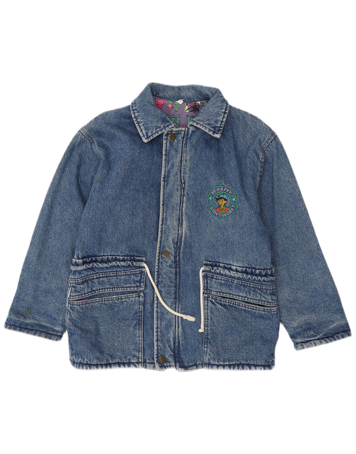 Vintage mujer gráfica chaqueta de mezclilla Reino Unido 16 azul grande