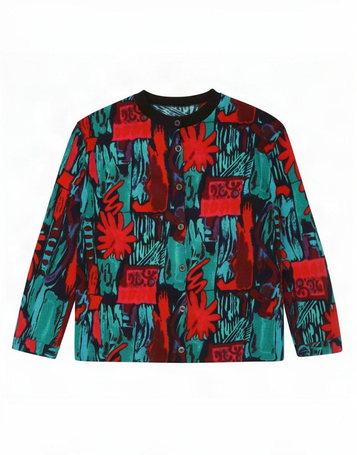 Vintage mujeres patrón abstracto cardigan suéter Reino Unido 16 grande multicolor