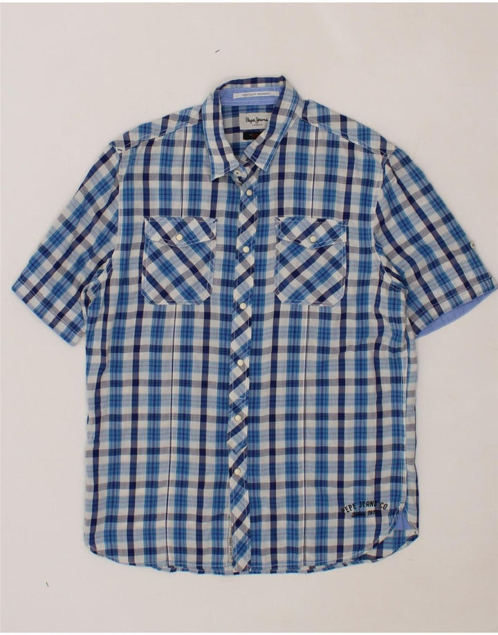 PEPE JEANS Mens Regular Fit Short Sleeve Shirt Medium Blue Check Cotton Vintage PEPE Jeans and Second-Hand PEPE Jeans from Messina Hembry 