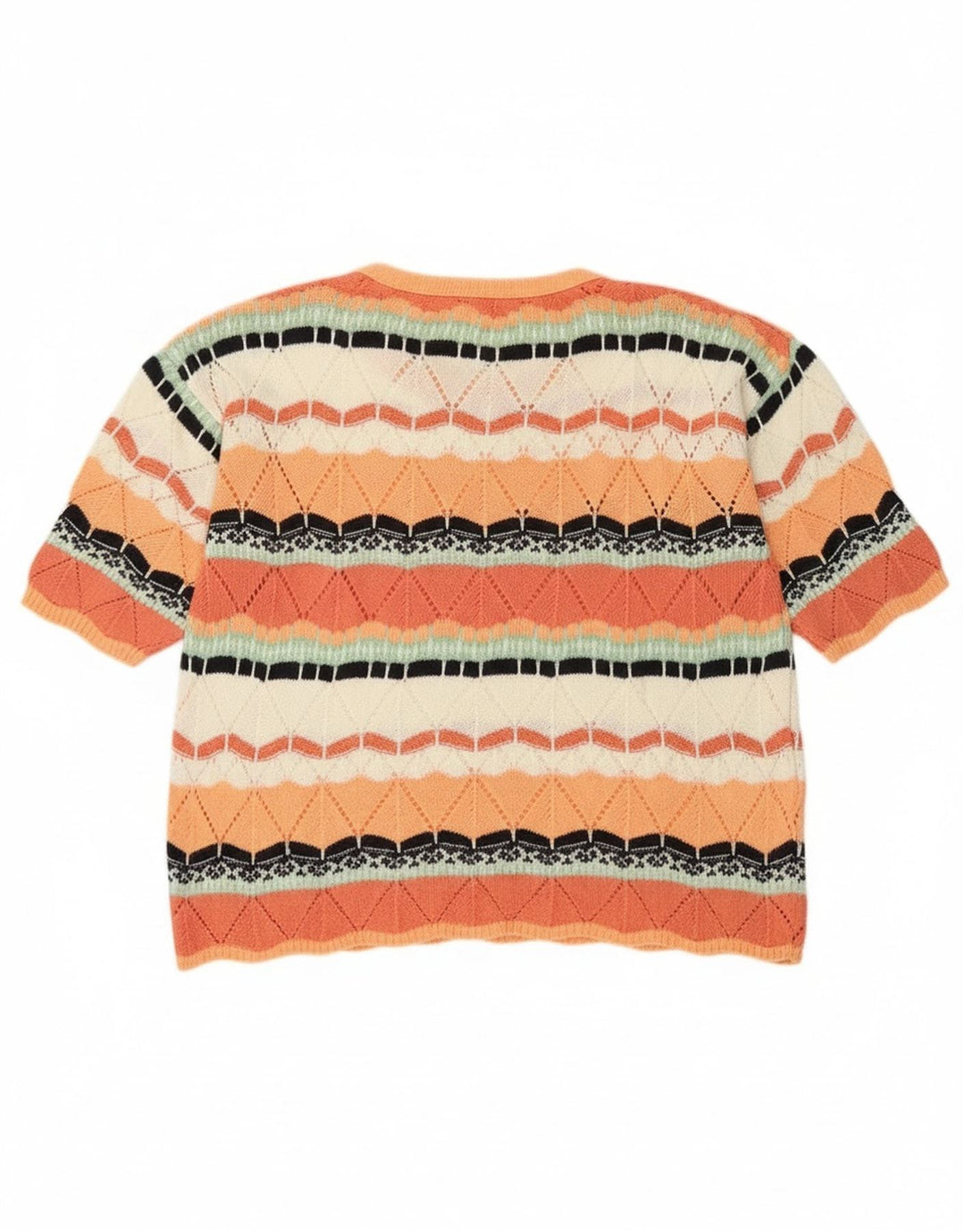 Vintage mujer cuello redondo jersey suéter Reino Unido 14 medio naranja geométrico