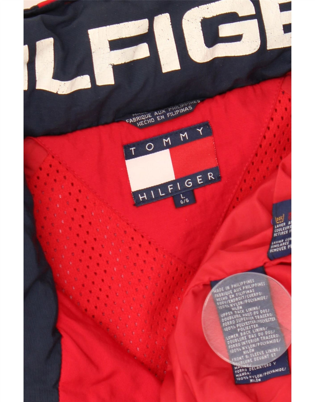 Tommy Hilfiger Chaqueta impermeable con capucha para hombre UK 40 Large Red Colourblock Nylon