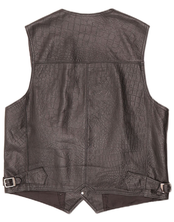 Vintage mujer cuero chaleco Reino Unido 18 XL negro animal print