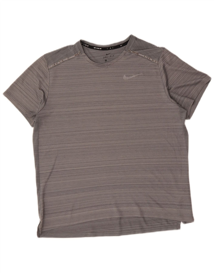 Camiseta Nike Dri Fit para hombre Top grande gris con rayas de poliéster