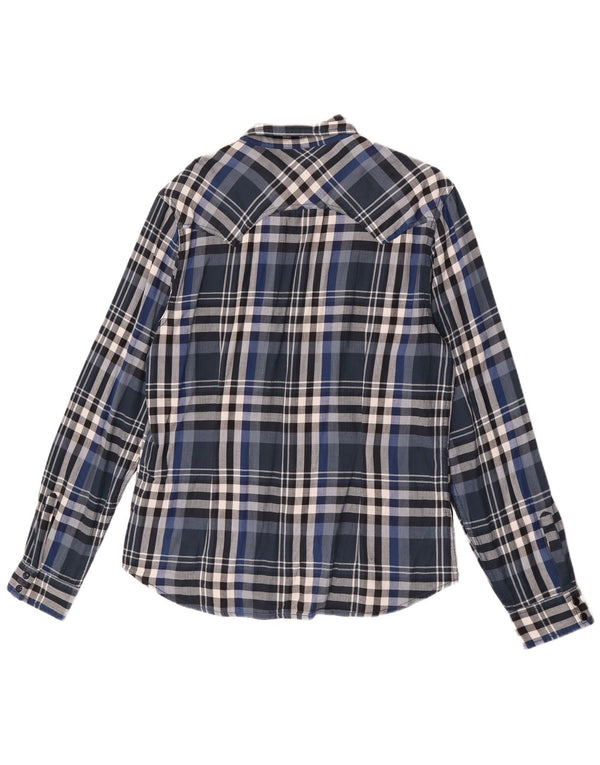 Guess Camisa de franela ajustada para hombre UK 40 Medium Azul marino Cuadros de algodón