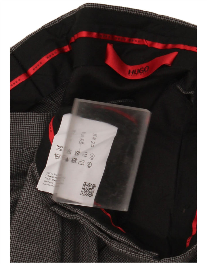 Hugo Boss Pantalón de traje recto para hombre IT 50 Large W34 L31 Gris pata de gallo