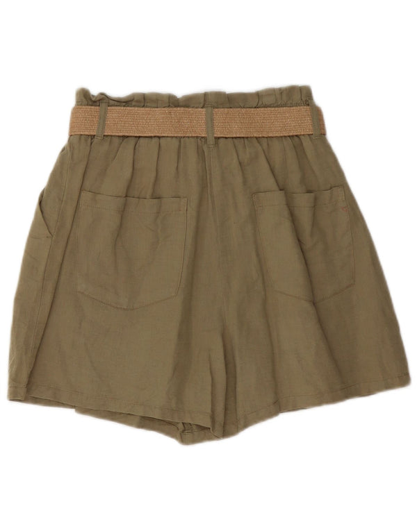 Zara Mujer Shorts Chinos De Talle Alto Medium W30 Khaki Linen