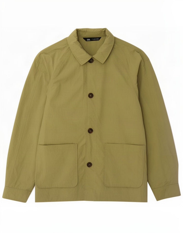 Zara Mens Regular Fit Bomber Jacket UK 38 Medium Caqui Poliamida