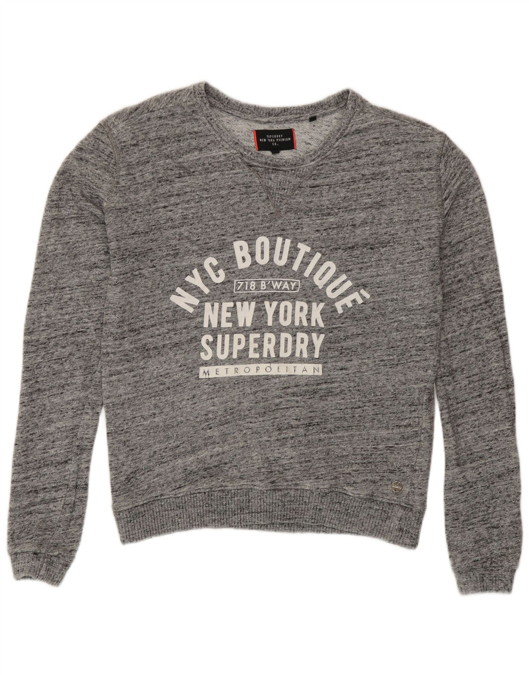 Superdry Mujer Sudadera Gráfica Jumper UK 10 Small Gris Moteado