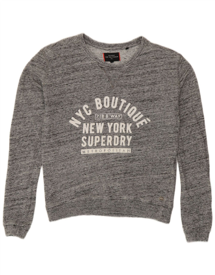 Superdry Mujer Sudadera Gráfica Jumper UK 10 Small Gris Moteado