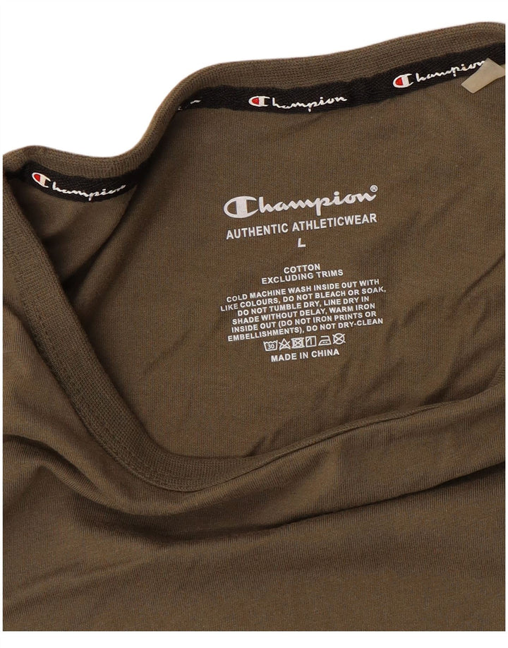 CHAMPION Top gráfico para hombre de manga larga de algodón marrón grande