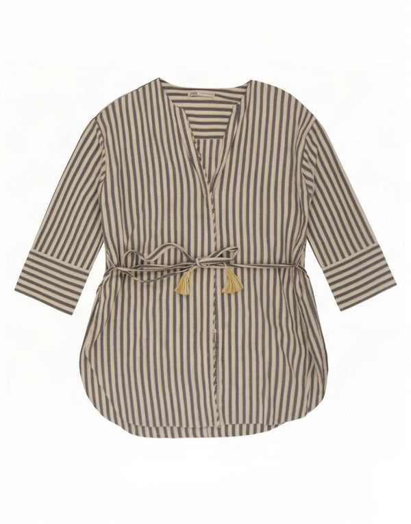 Zara Mujer Blusa Camisa UK 20 2XL Blanco Rayas