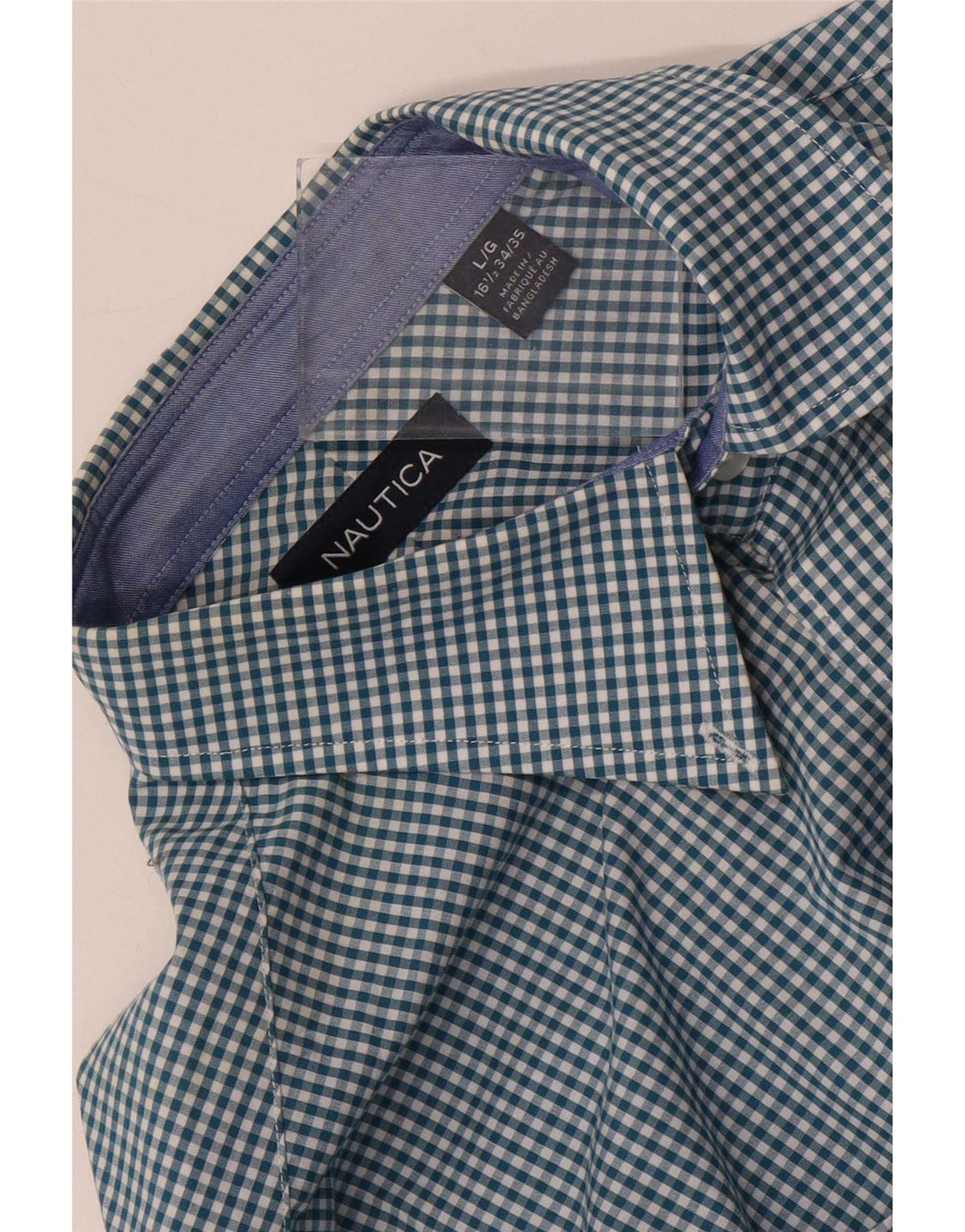 Nautica Camisa para hombre talla 16 1/2 grande algodón a cuadros azul