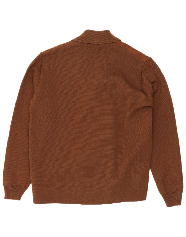 Vintage hombres Cardigan suéter pequeño marrón