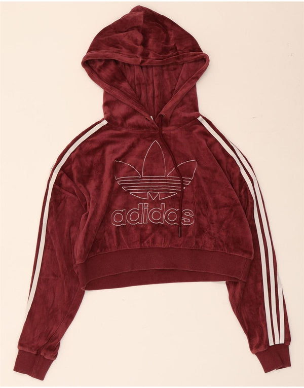 Adidas - Sudadera con capucha para mujer, diseño gráfico de gran tamaño, talla 4 XS, algodón burdeos