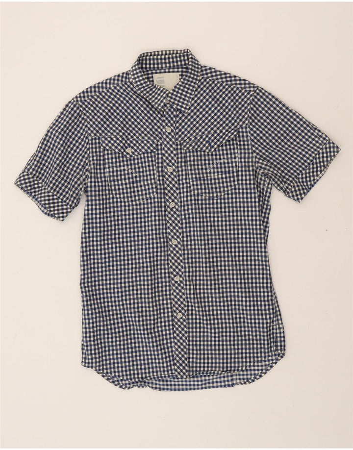 G-STAR Mens Short Sleeve Shirt Small Navy Blue Check Cotton Vintage G-Star and Second-Hand G-Star from Messina Hembry 