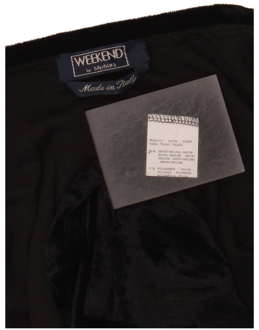 Max Mara Mujer Weekend Velour Top Manga 3/4 UK 46 Grande Rayón Negro