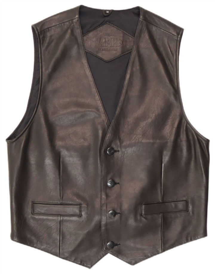 Trapper Chaleco de cuero para hombre IT 48 Cuero negro mediano
