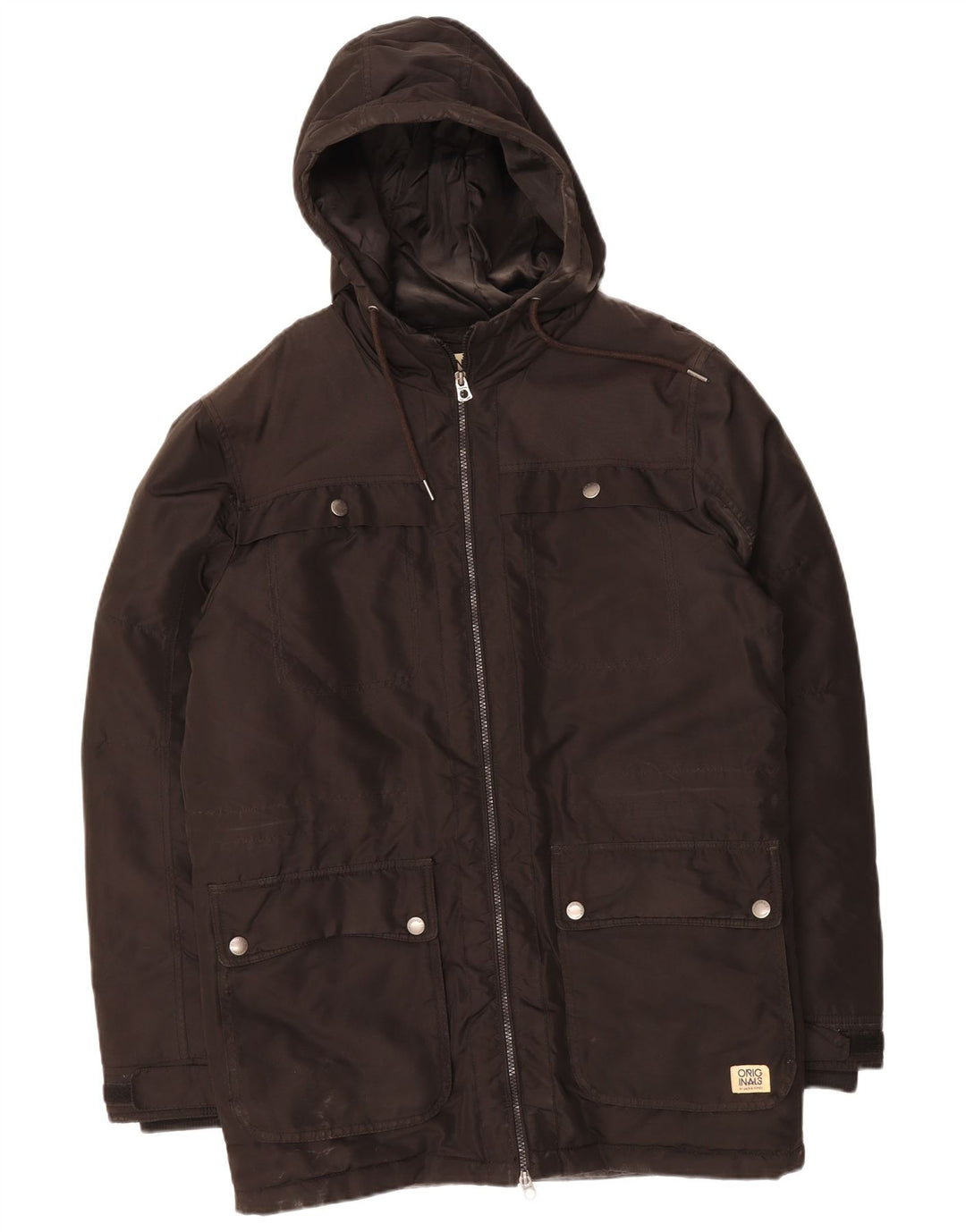 JACK & JONES Mens Hooded Utility Jacket UK 40 Large Black Polyester