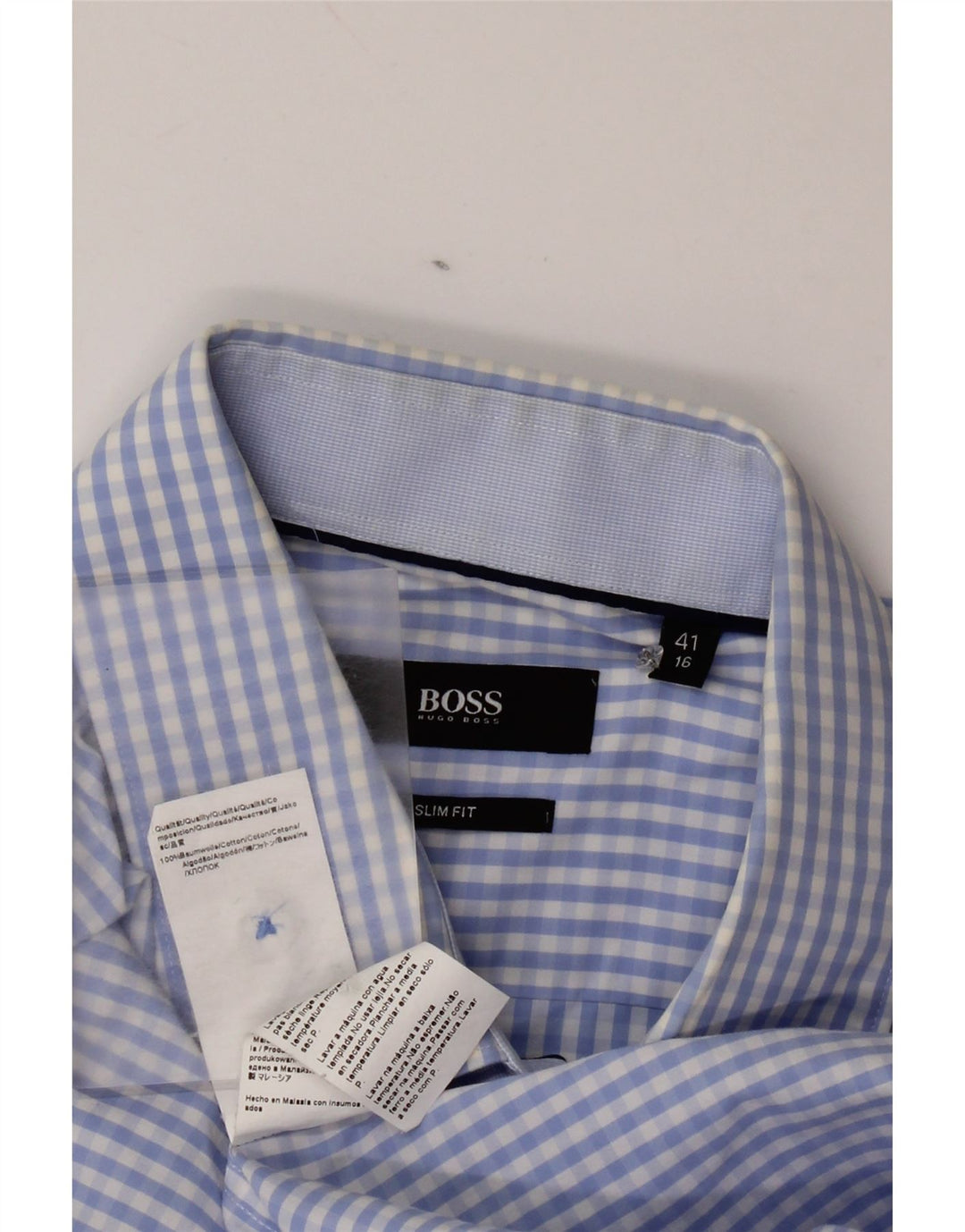 Hugo Boss Camisa Slim Fit para hombre Talla 41 16 Algodón a cuadros azul grande