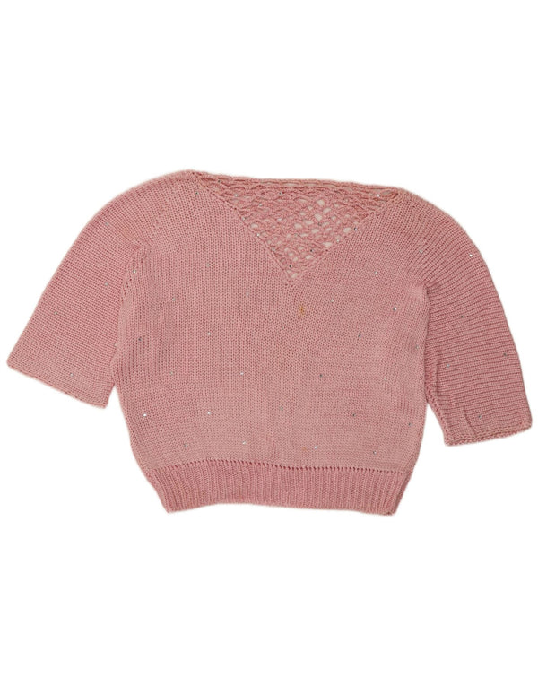 Vintage mujeres crop barco cuello jersey suéter Reino Unido 14 medio rosa manchado