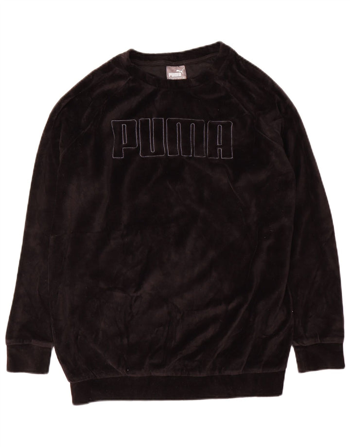 Puma Mujer Gráfico Velour Sudadera Jumper UK 12 Mediano Negro Algodón