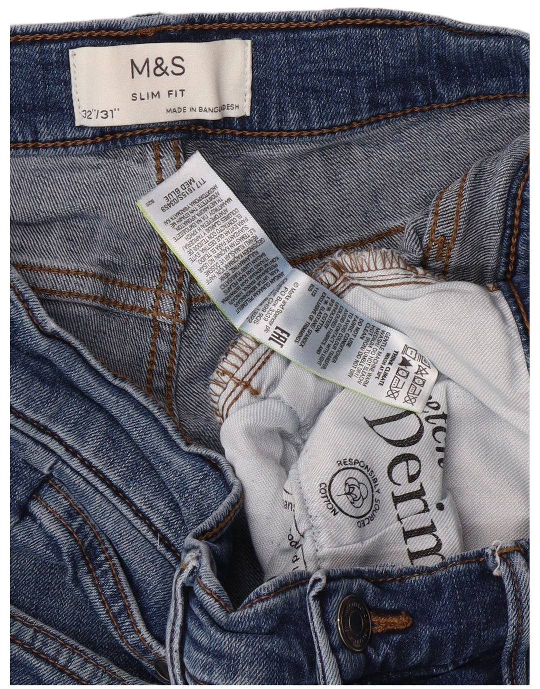 MARKS & SPENCER Vaqueros ajustados para hombre W32 L29 Azul Algodón Clásico