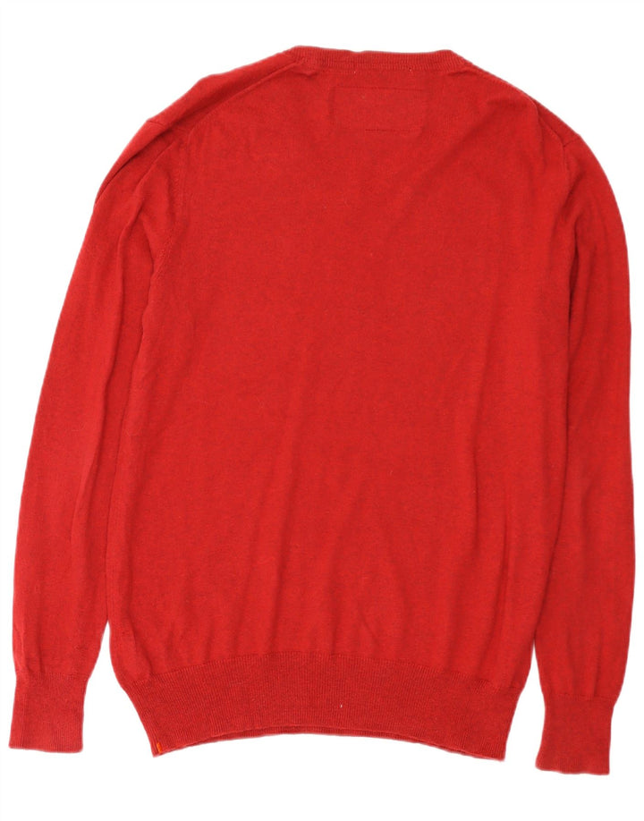 SUPERDRY Jersey con cuello en V para hombre, talla grande, algodón rojo