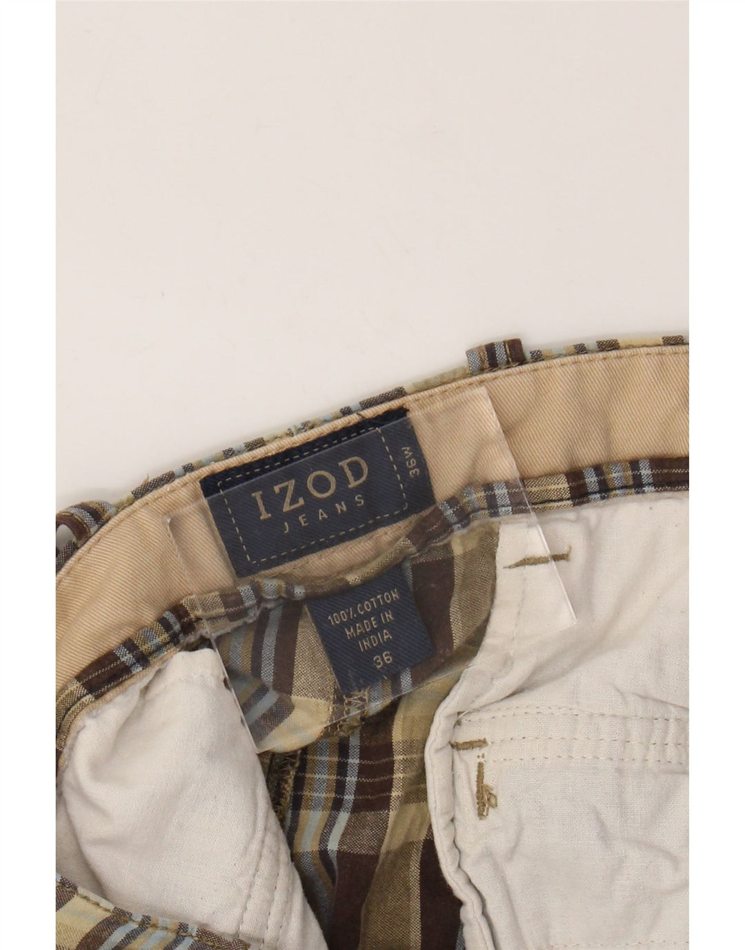 Pantalones cortos chinos Izod para hombre W36 Algodón a cuadros verdes grandes