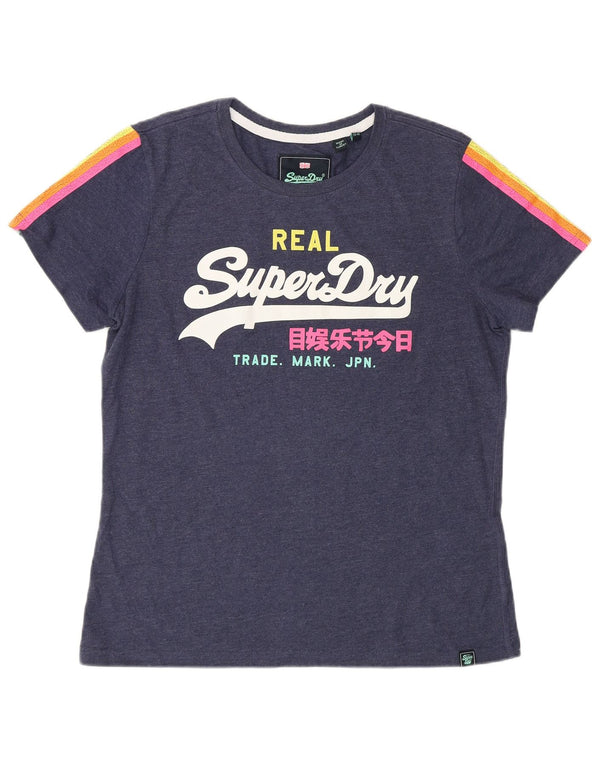 SUPERDRY Camiseta gráfica para mujer Top UK 44 Large Azul marino Algodón
