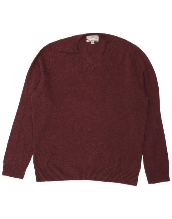 Marks & Spencer Jersey con Cuello en V para Hombre de Lana de Cordero Burdeos Grande
