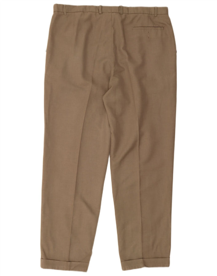 Marks & Spencer Pantalón de traje con pinzas para hombre W40 L32 Poliéster caqui