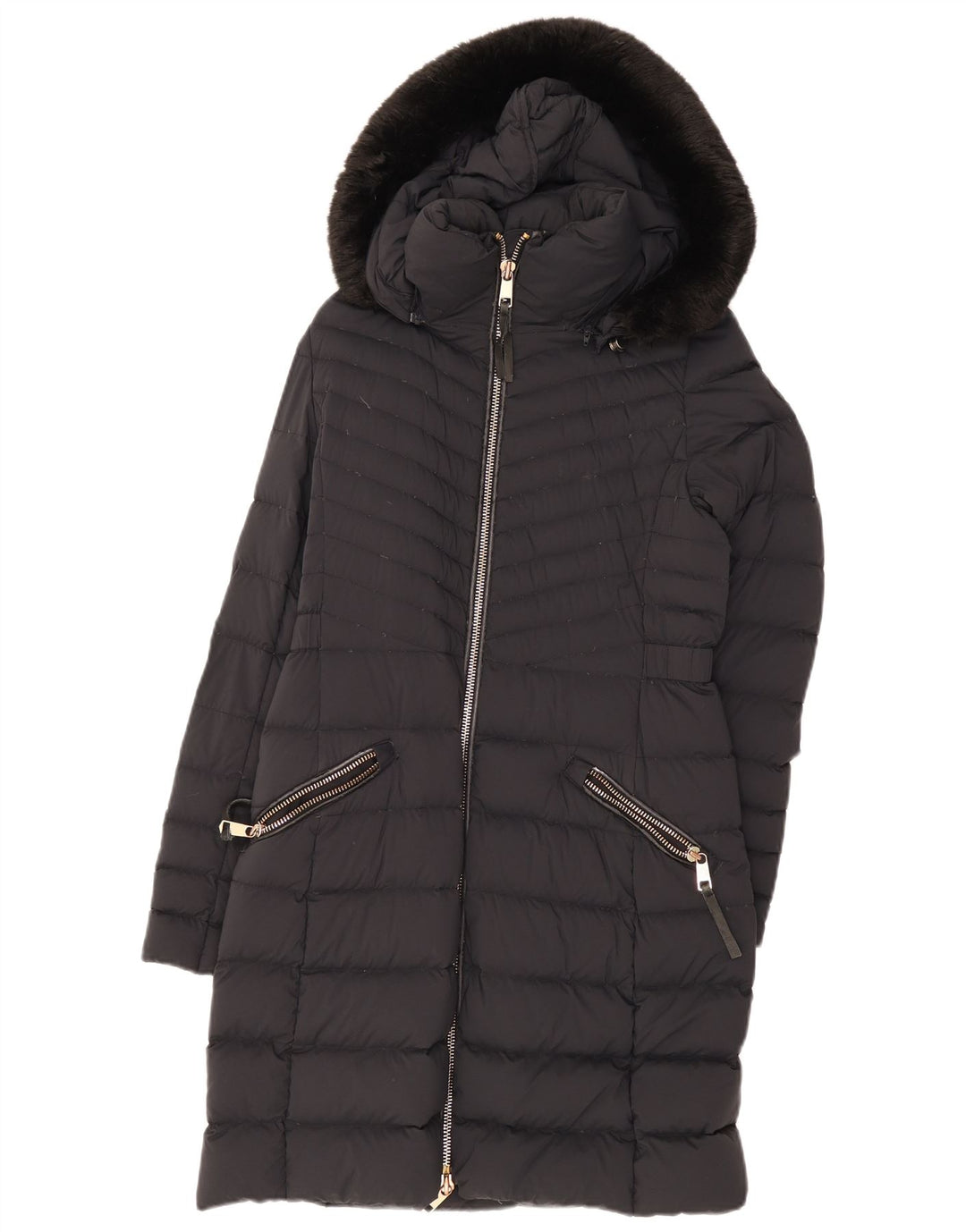 Tommy Hilfiger Abrigo acolchado con capucha para mujer UK 40 Mediano Poliamida negra
