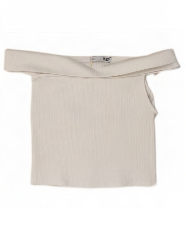 Zara Top corto con hombros descubiertos para mujer UK 10 Small White Cotton