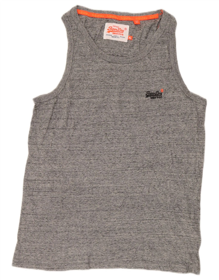 SUPERDRY Camiseta sin mangas para hombre XL Algodón moteado gris