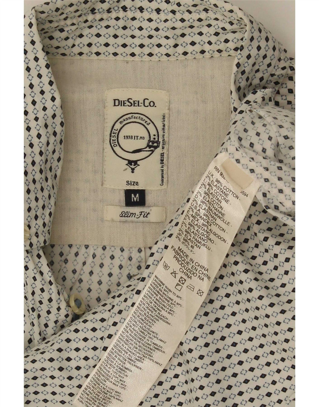 Diesel Camisa Slim Fit De Algodón Blanco Argyle/Diamond Para Hombre
