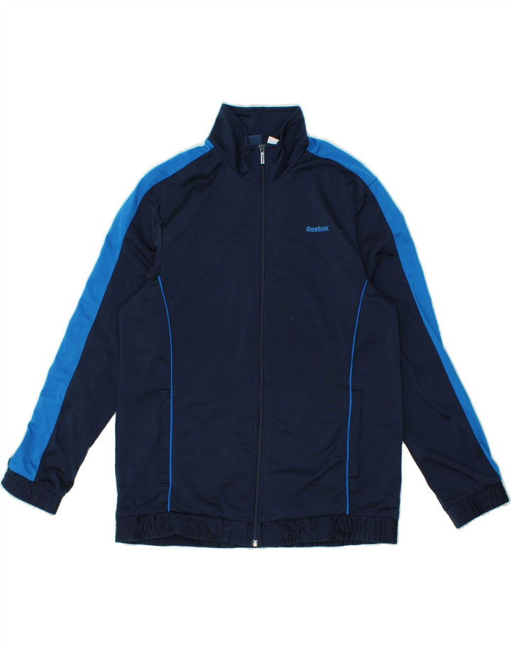 REEBOK Mens Tracksuit Top Jacket Large Navy Blue Colourblock Polyester Vintage Reebok and Second-Hand Reebok from Messina Hembry 