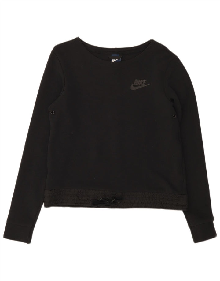 Nike Mujer Crop Sudadera Jumper UK 10 Pequeño Algodón Negro