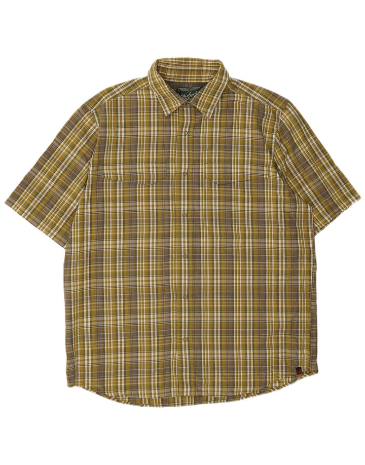 WOOLRICH Mens Short Sleeve Shirt Large Khaki Check Cotton