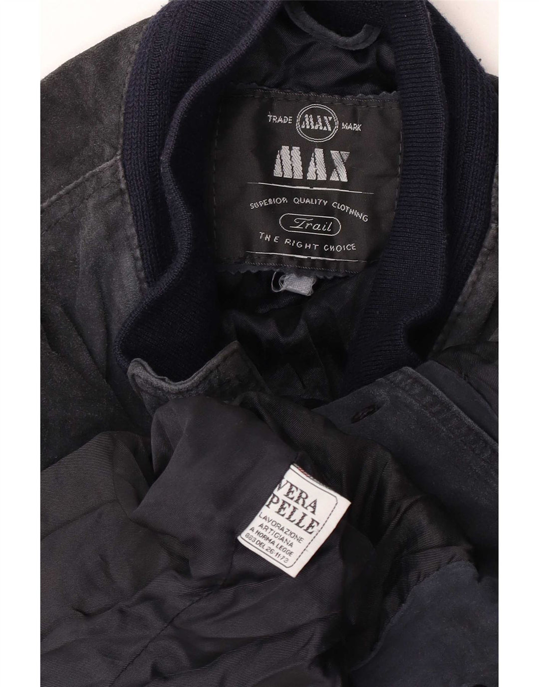Max Mens Gamuza Bomber Jacket UK 38 Medio Azul Marino Cuero