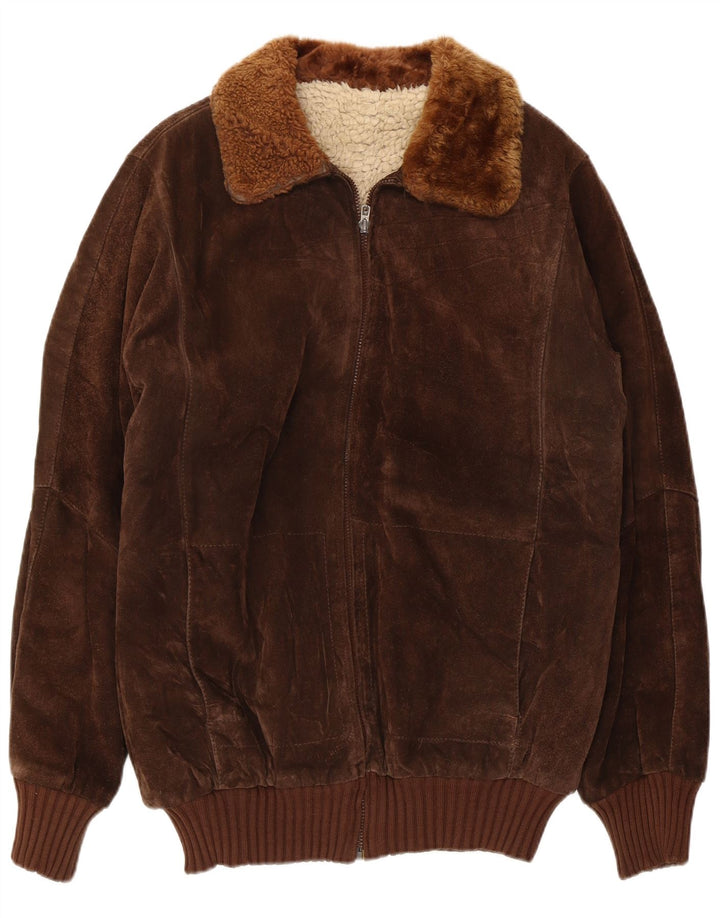 Vintage hombres Sherpa ante bomber chaqueta Reino Unido 36 pequeño marrón