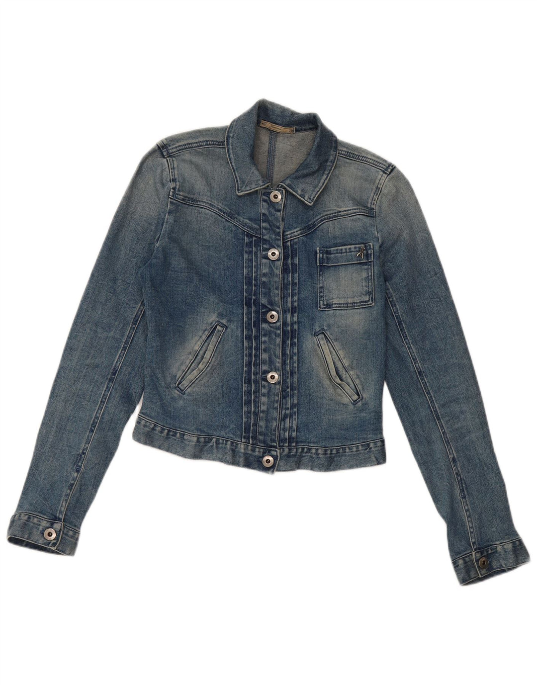 Vintage mujer crop denim chaqueta IT 40 pequeño algodón azul