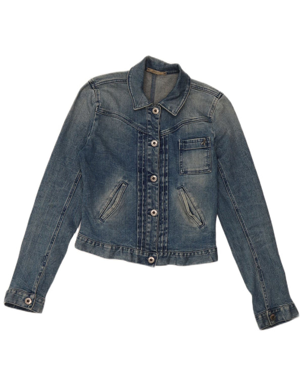 Vintage mujer crop denim chaqueta IT 40 pequeño algodón azul