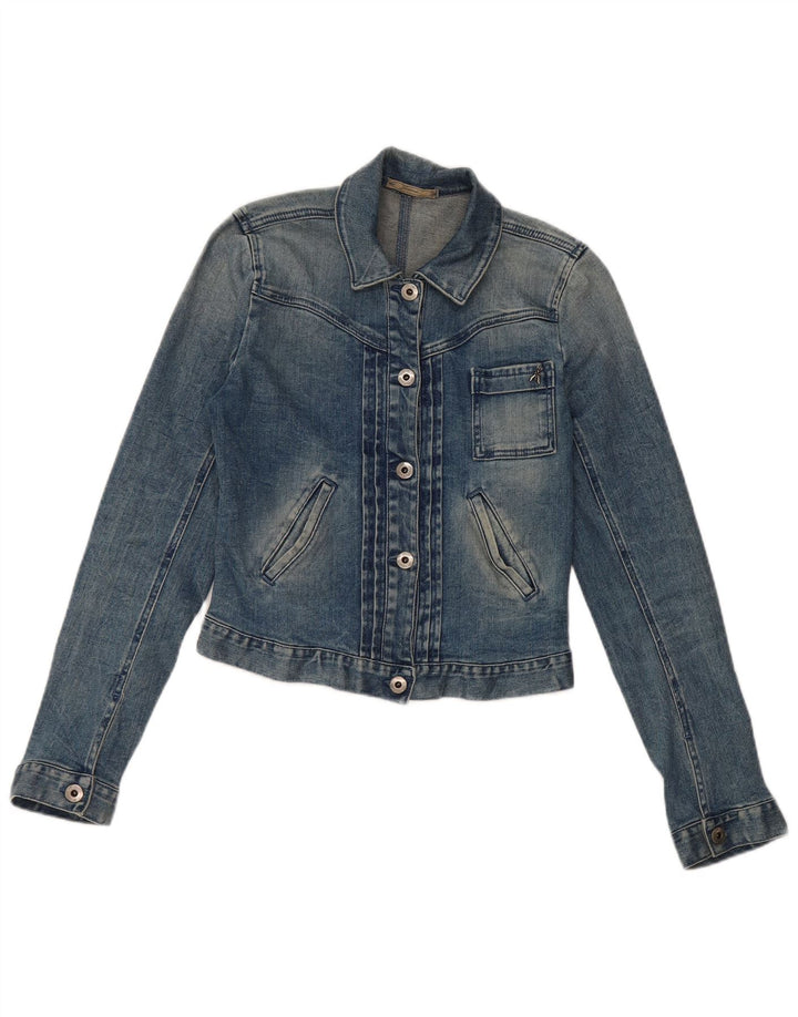Vintage mujer crop denim chaqueta IT 40 pequeño algodón azul