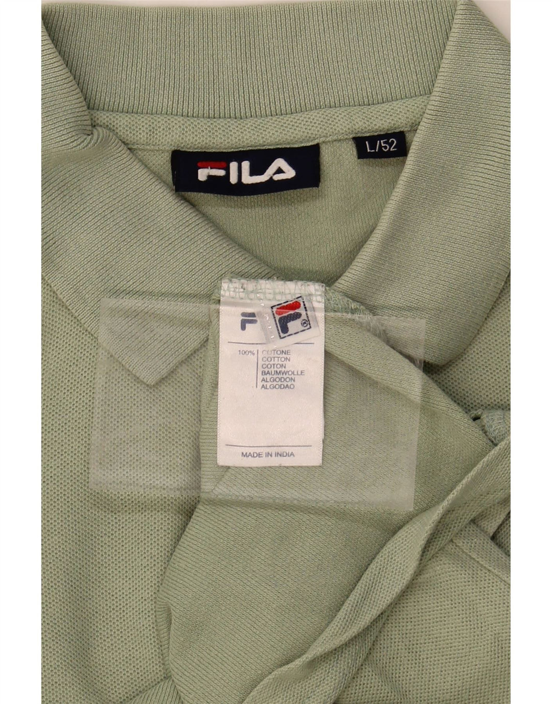 FILA Mens Long Sleeve Polo Shirt IT 52 Large Green Vintage Fila and Second-Hand Fila from Messina Hembry 