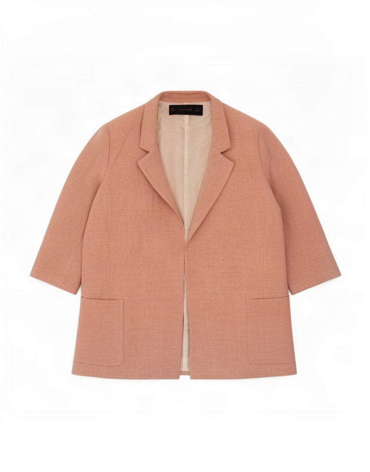 Zara Chaqueta Blazer Abierta De Manga 3/4 para Mujer UK 44 Viscosa Rosa Mediana