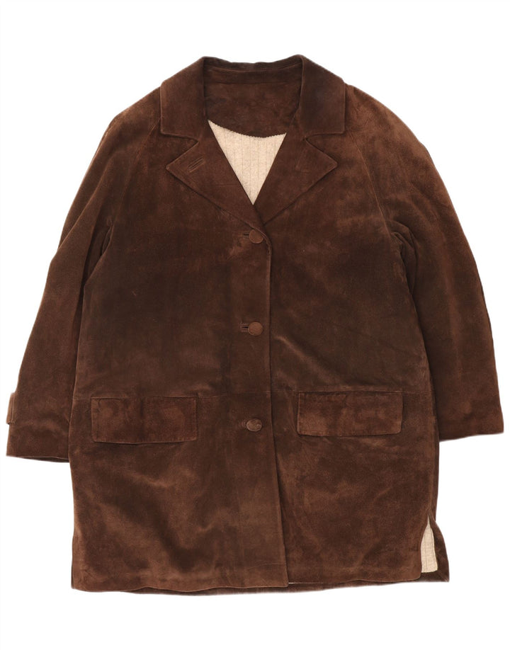 Vintage mujer oversized ante cortavientos abrigo Reino Unido 18 XL Marrón