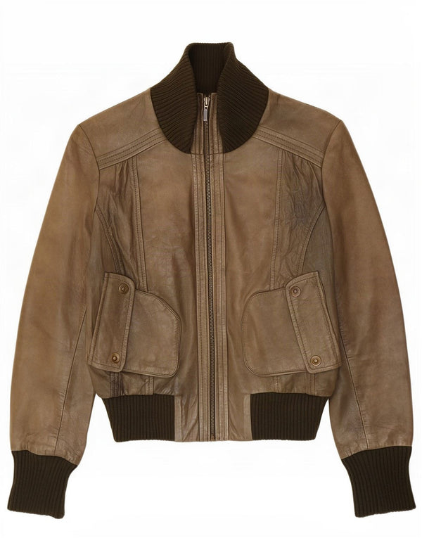 Chaqueta de cuero Oasis para mujer UK 44 Medium Khaki Colorblock
