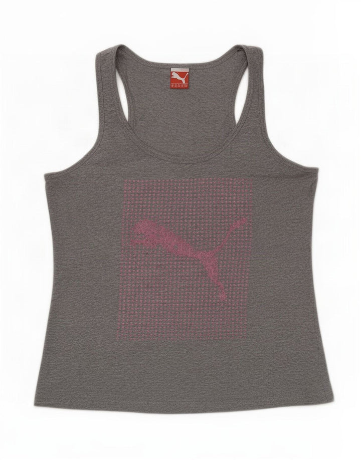 Puma Mujer Gráfico Chaleco Top UK 12 Algodón Gris Medio