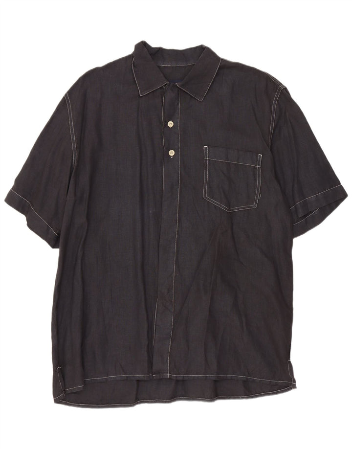 Cerruti Camisa De Manga Corta Para Hombre Grande Lino Azul Marino